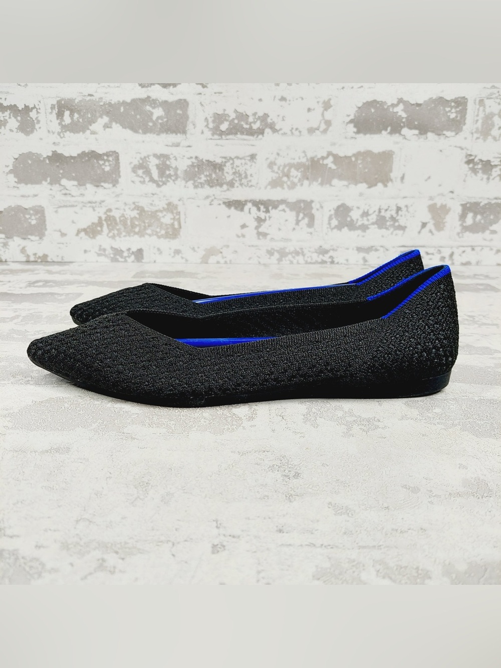 NEW Rothy's The Flat Black Knit Pointy Toe Slip On Loafers E702